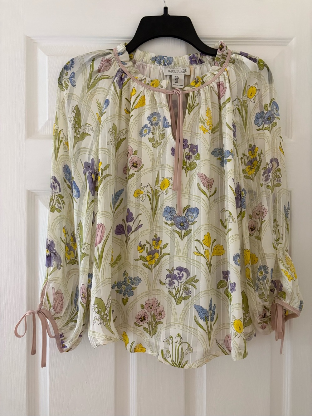 Rachel Zoe Cream Floral Peasant Blouse with Pastel Accents